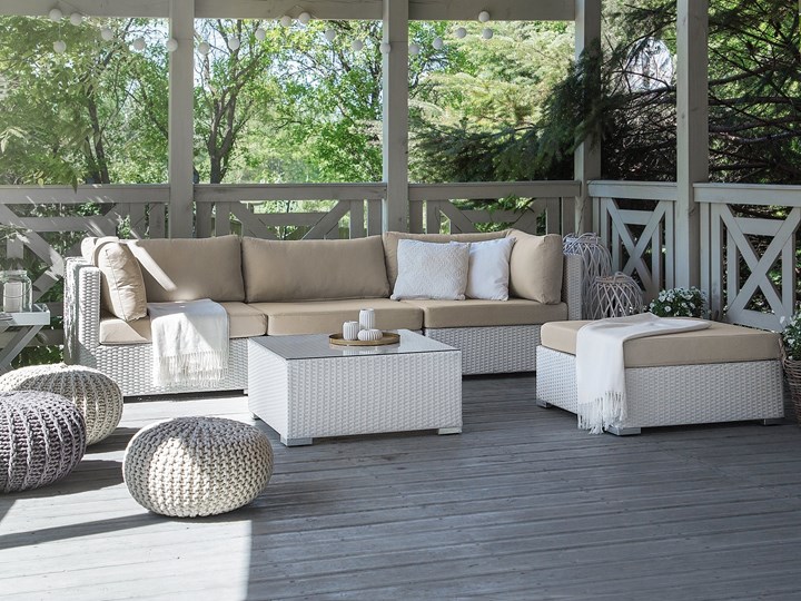 Meble ogrodowe białe - rattanowe - sofa rattanowa - SANO II Aluminium Aluminium Narożnik ogrodowy Technorattan Technorattan Materiał nóżek Aluminium