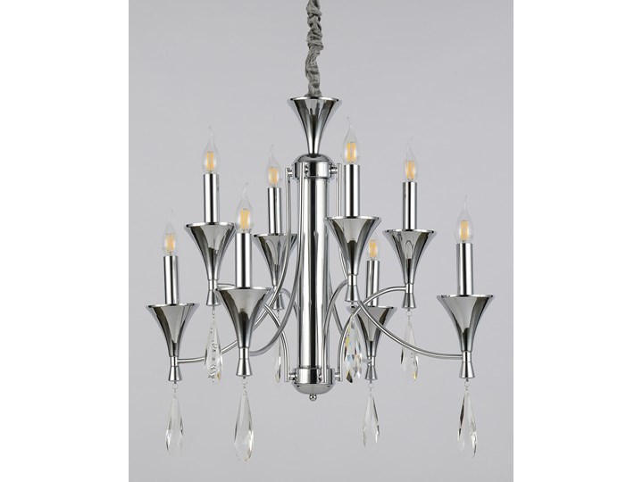 KLASYCZNA LAMPA WISZĄCA CHROMOWANA LIBERO W8 Metal Kryształ Szkło Żyrandol Lampa z kloszem Lampa z kryształkami Lampa z abażurem Ilość źródeł światła 8 źródeł
