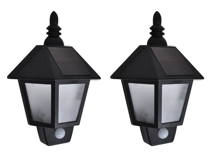 vidaXL Ścienne lampy solarne, 2 szt., z detektorem ruchu, czarne