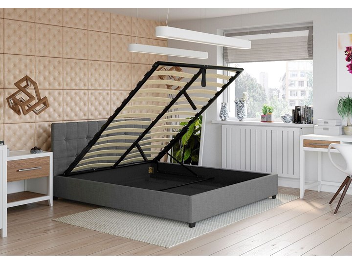 ŁÓŻKO TAPICEROWANE MODENA + POJEMNIK 140x200 SZARE TKANINA DOSTAWA 0zł
