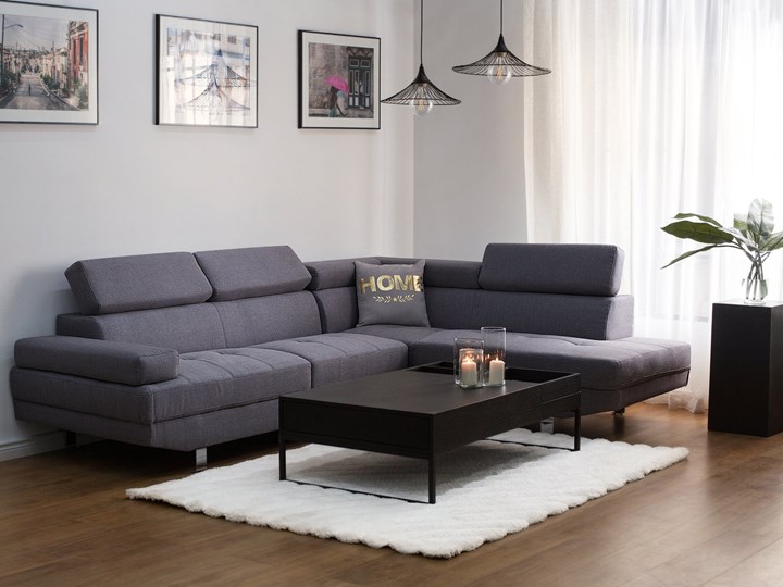 Narożnik lewostronny szary tapicerowany 5 osobowa sofa z regulowanymi zagłówkami Nóżki Na nóżkach W kształcie L Typ Gładkie