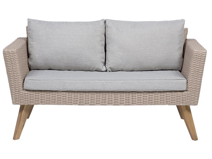 Zestaw mebli ogrodowych 4-osobowy wypoczynkowy szaro-brązowy technorattan sofa dwa fotele poduszki stolik kawowy Zestawy wypoczynkowe Tworzywo sztuczne Zestawy kawowe Stal Kategoria Zestawy mebli ogrodowych