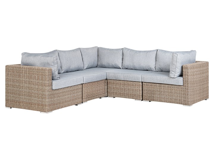 Zestaw mebli ogrodowych brązowy rattan szare poduchy modułowy narożnik fotel stolik kawowy Aluminium Tworzywo sztuczne Zestawy modułowe Zestawy kawowe Technorattan Zestawy wypoczynkowe Zawartość zestawu Fotele