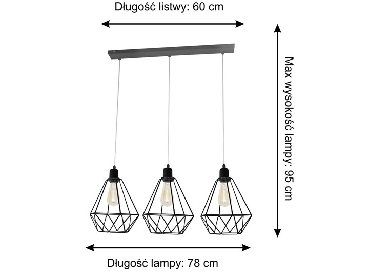 Lampa wisząca metalowa druciana KARO W-L 1311/3 BK-B Lampa druciana Styl Skandynawski Kategoria Lampy wiszące
