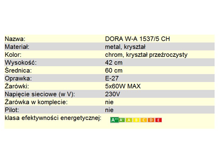 Żyrandol z kryształkami DORA W-A 1537/5 CH Metal Styl Glamour