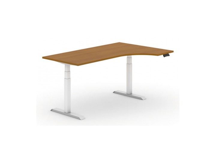 Biurko z elektryczną regulacją wysokości, 625-1275 mm, ergonomiczne prawe, blat 1800x1200 mm, czereśnia, biała podstawa