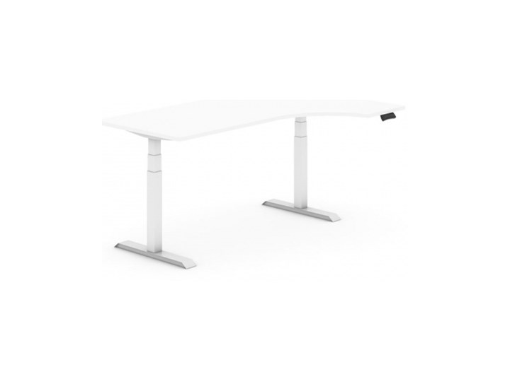 Biurko z elektryczną regulacją wysokości, 625-1275 mm, ergonomiczne prawe, blat 1800x1200 mm, szary, biała podstawa