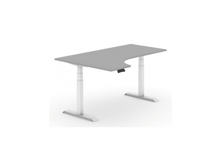 Biurko z elektryczną regulacją wysokości, 625-1275 mm, ergonomiczne lewe, blat 1800x1200 mm, szary, biała podstawa