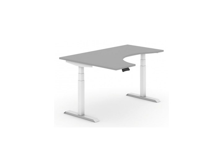 Biurko z elektryczną regulacją wysokości, 625-1275 mm, ergonomiczne lewe, blat 1600x1200 mm, biały, biała podstawa