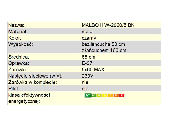 Żyrandol z abażurami MALBO II W-2920/5 BK Metal Tkanina Kategoria Lampy wiszące