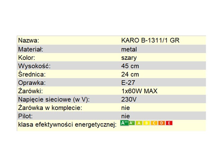 Lampa biurkowa KARO B-1311/1 GR Kategoria Lampy biurowe Kolor Biały
