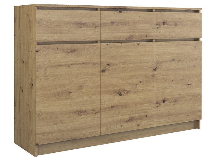Komoda z 3 drzwiczkami Valia - dąb artisan Drewno Z szafkami i szufladami Kategoria Komody