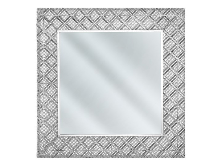 Lustro wiszące dekoracyjne kwadratowe srebrne 80 x 80 cm orientalna rama w romby Lustro z ramą Ścienne Kolor Srebrny