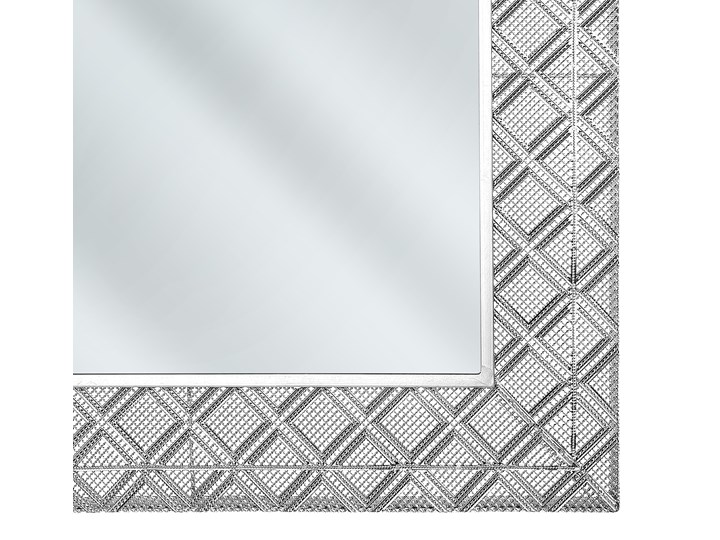 Lustro wiszące dekoracyjne kwadratowe srebrne 80 x 80 cm orientalna rama w romby Ścienne Lustro z ramą Pomieszczenie Sypialnia