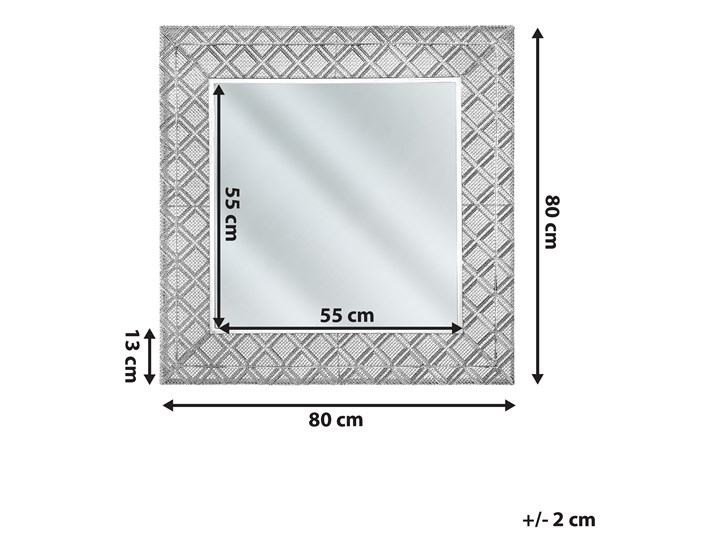 Lustro wiszące dekoracyjne kwadratowe srebrne 80 x 80 cm orientalna rama w romby Ścienne Pomieszczenie Sypialnia Lustro z ramą Styl Klasyczny