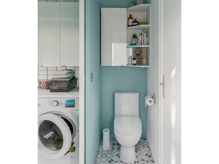 Półka narożna GoodHome Imandra biała Wysokość 90 cm Szerokość 34 cm Wiszące Drewno Głębokość 36 cm Rodzaj frontu Drzwiczki Kolor Biały