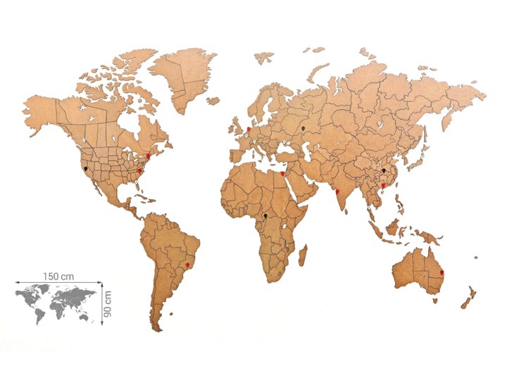 MiMi Innovations Ścienna mapa świata Luxury, puzzle, brąz, 150x90 cm