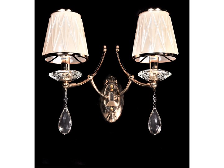 LAMPA ŚCIENNA KINKIET KRYSZTAŁOWY ZŁOTY DOMINNI W2 Kinkiet dekoracyjny Kategoria Lampy ścienne Kinkiet z kloszem Metal Tworzywo sztuczne Szkło Kinkiet z abażurem Styl Klasyczny