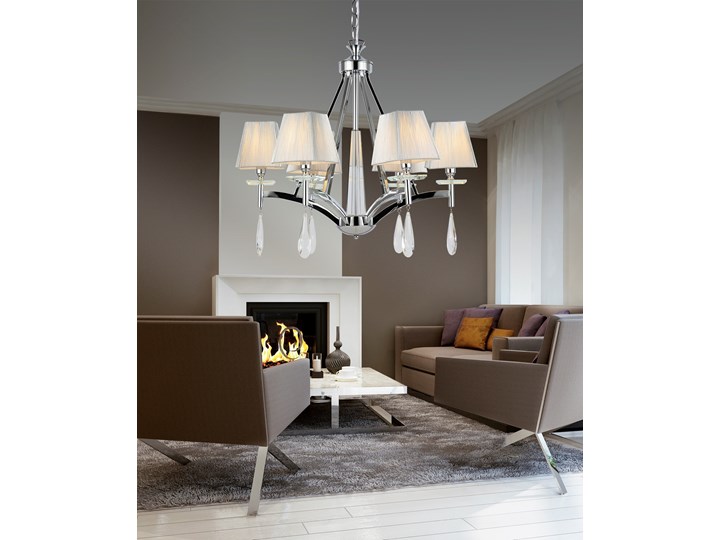 KLASYCZNY ŻYRANDOL KRYSZTAŁOWY CHROMOWANY VALENTINA W6 Szkło Lampa z abażurem Tkanina Lampa z kloszem Metal Lampa z kryształkami Styl Tradycyjny