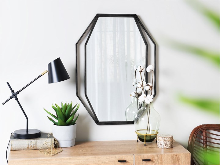 Lustro ścienne wiszące ośmiokątne szare metalowe 80 x 60 cm styl nowoczesny minimalistyczny Pomieszczenie Salon Styl Klasyczny