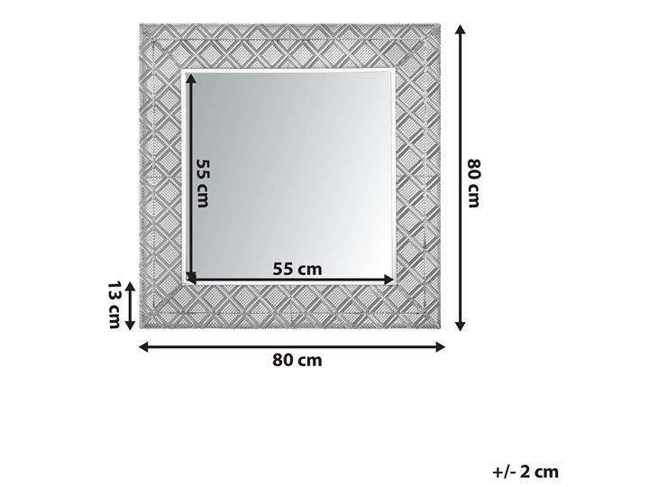 Lustro wiszące dekoracyjne kwadratowe srebrne 80 x 80 cm orientalna rama w romby Ścienne Lustro z ramą Kolor Srebrny