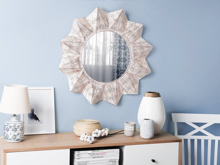 Lustro ścienne wiszące biało-miedziane 72 cm geometryczne słońce gwiazda Styl Nowoczesny Lustro z ramą Okrągłe Styl Vintage