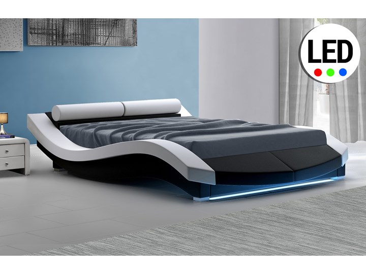 ŁÓŻKO 160X200 TAPICEROWANE - TOKIO LED - EKOSKÓRA BIAŁO-CZARNY