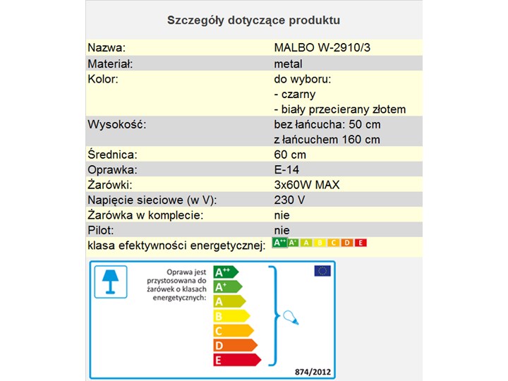 Żyrandol metalowy świecznik MALBO W-2910/3 BK Styl Nowoczesny Kategoria Lampy wiszące
