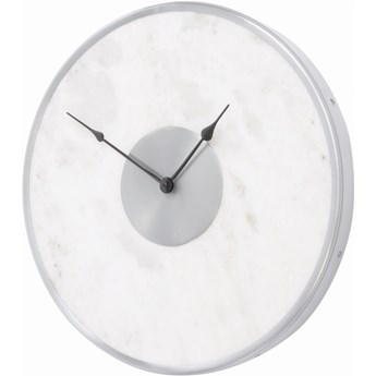 Zegar Montrose biały marmur 46 cm czarne wskazówki marmurowa tarcza jasna