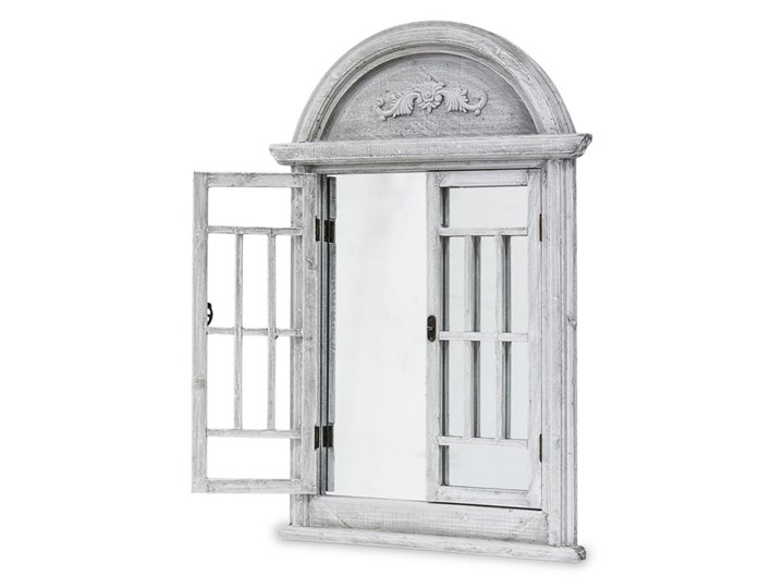 CANDELA III lustro okno z okiennicami i ornamentem, szary przecierany, 80x55 cm Prostokątne Lustro z ramą Ścienne Pomieszczenie Przedpokój