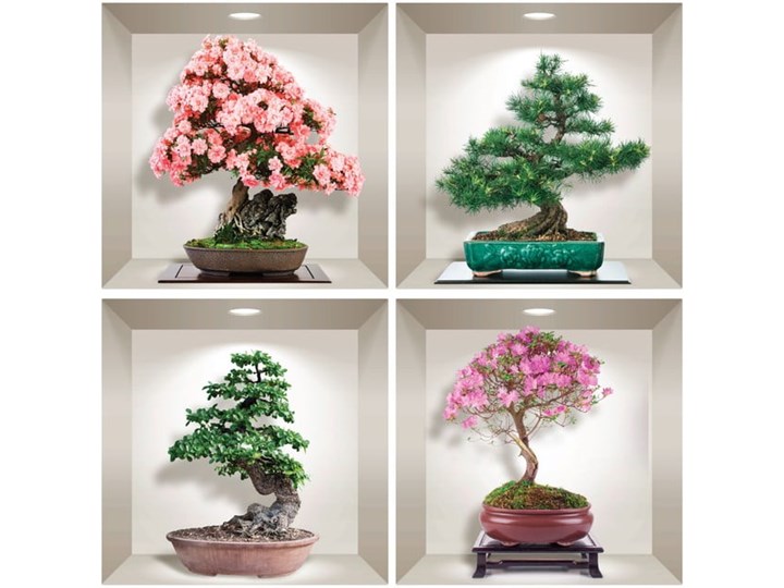 Komplet 4 naklejek ściennych 3D Ambiance Bonsai of Seasons Na ścianę Kolor Różowy Kategoria Naklejki