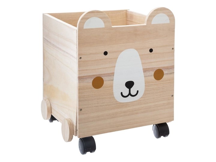 Pojemnik drewniany BEAR na kółkach, mobilne pudło, 30x28x38 cm