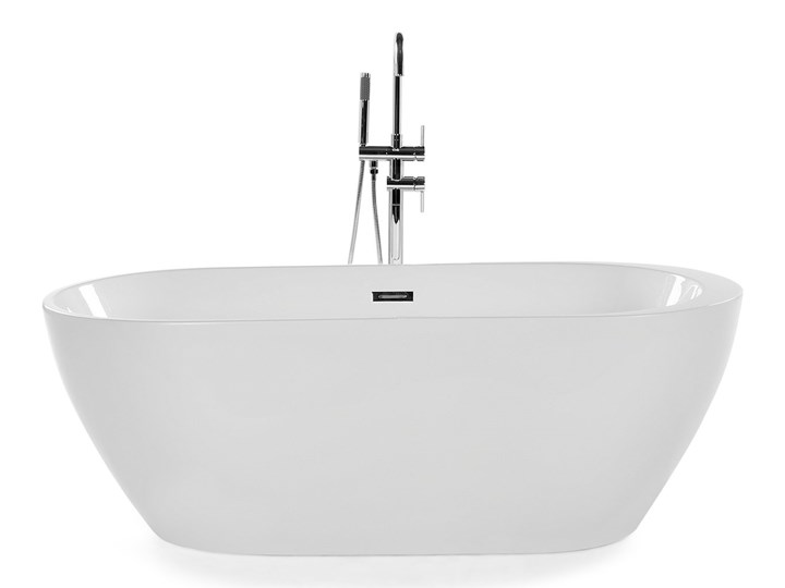 Wanna wolnostojąca biała akrylowa 170 x 80 cm system przelewowy owalna retro Kolor Biały Wolnostojące Kategoria Wanny