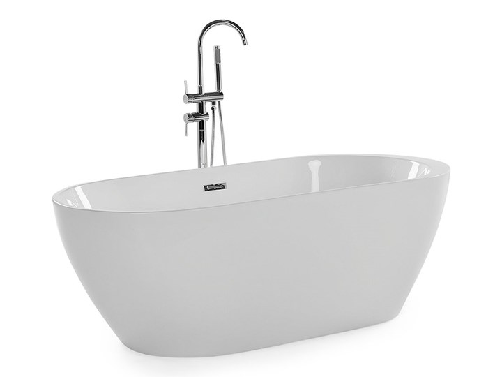 Wanna wolnostojąca biała akrylowa 170 x 80 cm system przelewowy owalna retro Wolnostojące Kolor Biały
