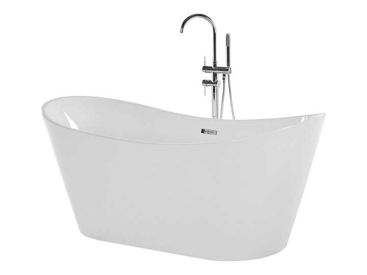 Wanna wolnostojąca biała akrylowa 170 x 77 cm system przelewowy owalna retro Wolnostojące Kolor Biały Kategoria Wanny