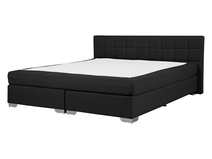 Łóżko kontynentalne czarne tapicerowane 180 x 200 cm dwuosobowe z materacem i pikowanym zagłówkiem Kolor Czarny Łóżko tapicerowane Rozmiar materaca 180x200 cm