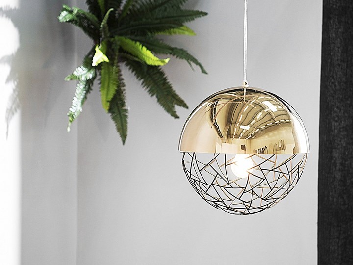 Lampa sufitowa złota metalowa 124 cm ażurowa czarna osłona wysoki połysk glamour Lampa z kloszem Lampa druciana Kategoria Lampy wiszące