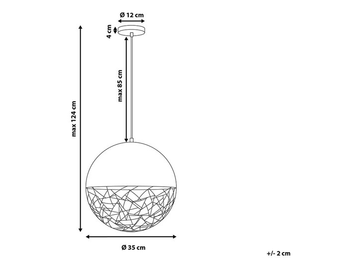 Lampa sufitowa złota metalowa 124 cm ażurowa czarna osłona wysoki połysk glamour Kolor Czarny Lampa druciana Lampa z kloszem Kolor Złoty