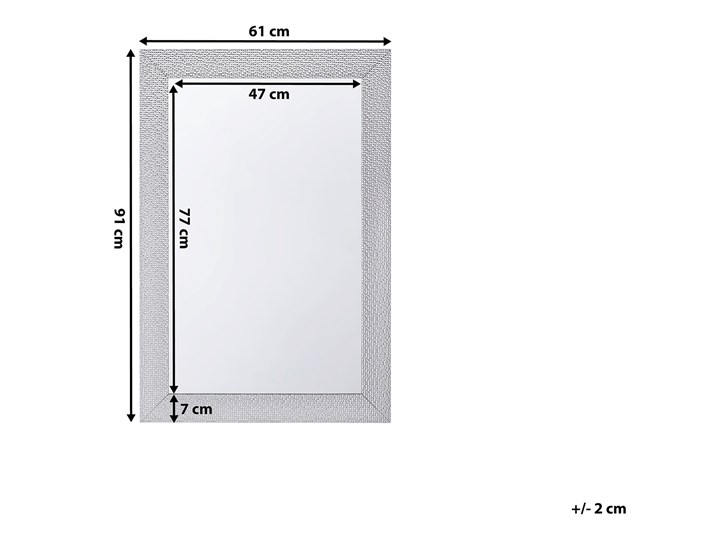 Lustro ścienne wiszące srebrne 61 x 91 cm łazienka sypialnia toaletka Prostokątne Kolor Srebrny