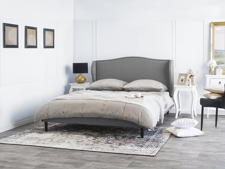 Łóżko ze stelażem tapicerowane szare 160 x 200 cm z zagłówkiem styl glamour Łóżko tapicerowane Kolor Czarny