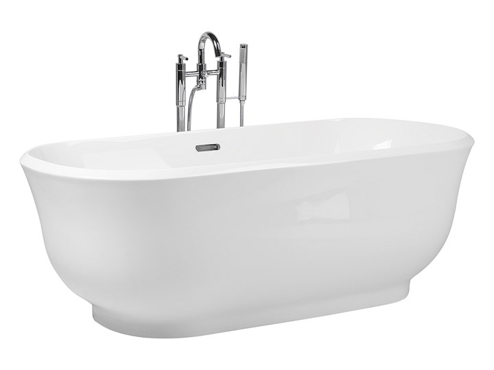 Wanna wolnostojąca biała akrylowa 170 x 77 cm system przelewowy owalna współczesna Wolnostojące Długość 170 cm Kolor Biały