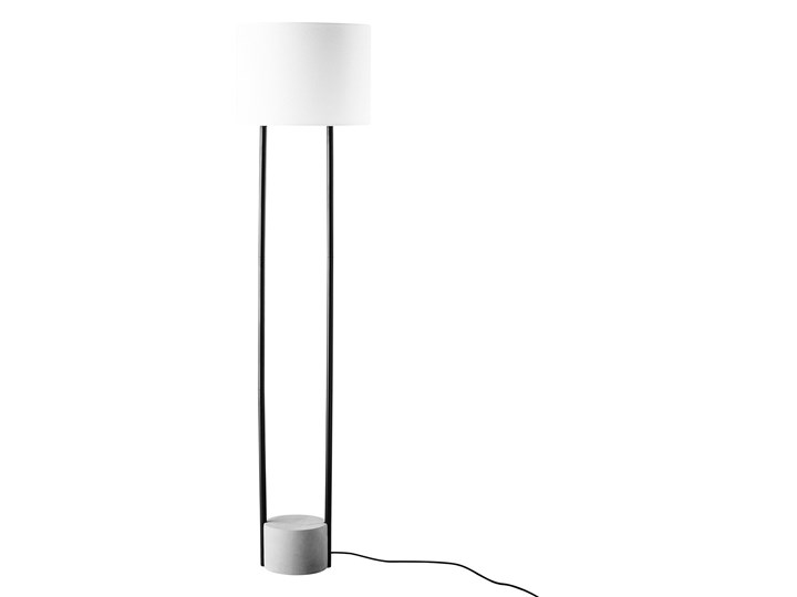 Beliani Lampa stojąca biała czarna 153 cm metalowe nogi betonowa podstawa okrągły abażur nowoczesna Tkanina Lampa z abażurem Lampa inspirowana Styl Tradycyjny Kolor Czarny