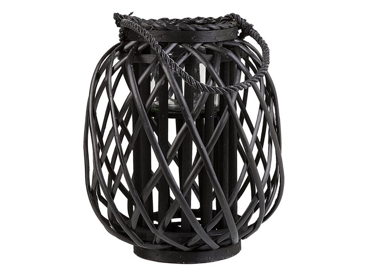 Lampion dekoracyjny czarny drewniany 30 cm ozdobna latarnia na świecę Szkło Drewno Kategoria Świeczniki i świece