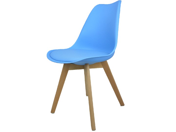 Krzesło Kris Lugano Nowoczesne z poduszką niebieskie Wysokość 82 cm Skóra ekologiczna Szerokość 49 cm Głębokość 41 cm Drewno Tworzywo sztuczne Wysokość 49 cm Krzesło inspirowane Styl Skandynawski