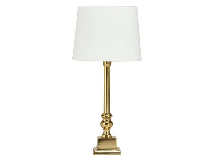 Złota lampa stołowa Linne z białym abażurem Lampa z kloszem Styl Glamour Wysokość 36 cm Lampa z abażurem Styl Klasyczny
