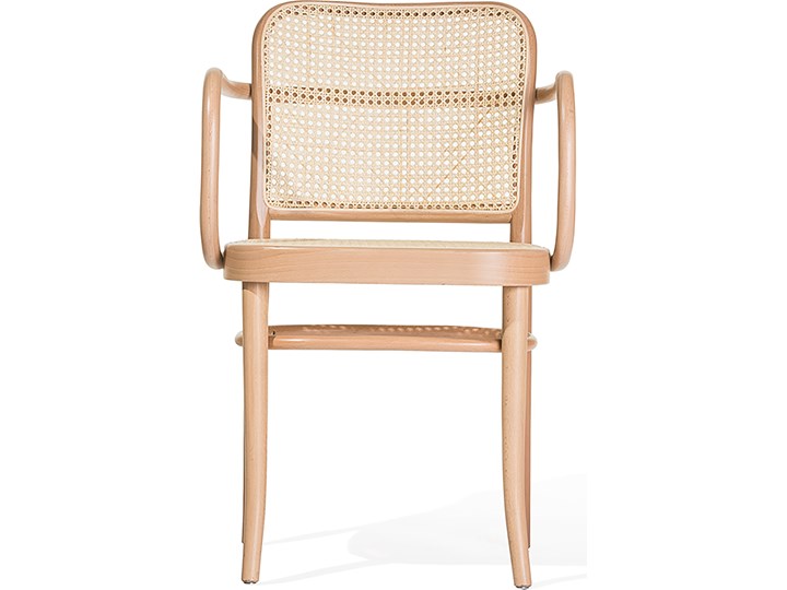 Fotel 811 Natural z ratanową plecionką Cane, TON Głębokość 53 cm Wysokość 80 cm Tradycyjne Wysokość 46 cm Szerokość 45 cm Rattan Głębokość 41 cm Drewno Tkanina Szerokość 50 cm Płyta MDF Kategoria Krzesła kuchenne