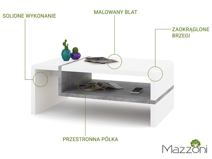 FOLK Biały/Beton Millenium - NOWOCZESNA ŁAWA STOLIK Z PÓŁKĄ Płyta meblowa Styl Nowoczesny Funkcje Z półkami