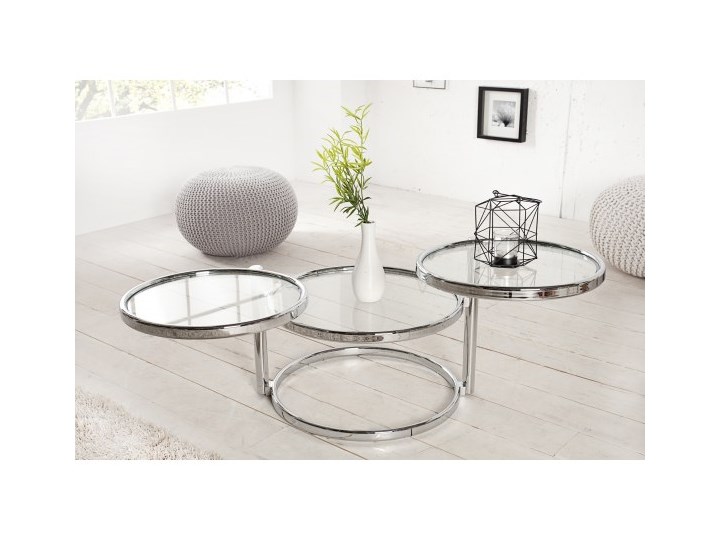 Stolik Art Deco 3 poziomy chrom 36064 Metal Szkło Wysokość 43 cm Styl Glamour