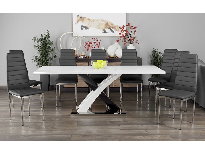 STÓŁ "X" ROZKŁADANY 160/240 WYSOKI POŁYSK Długość 160 cm Płyta MDF Szerokość 90 cm Stal Pomieszczenie Stoły do jadalni Wysokość 75 cm Długość 240 cm Pomieszczenie Stoły do salonu