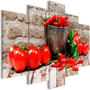 Obraz - Czerwone warzywa (5-częściowy) cegła szeroki